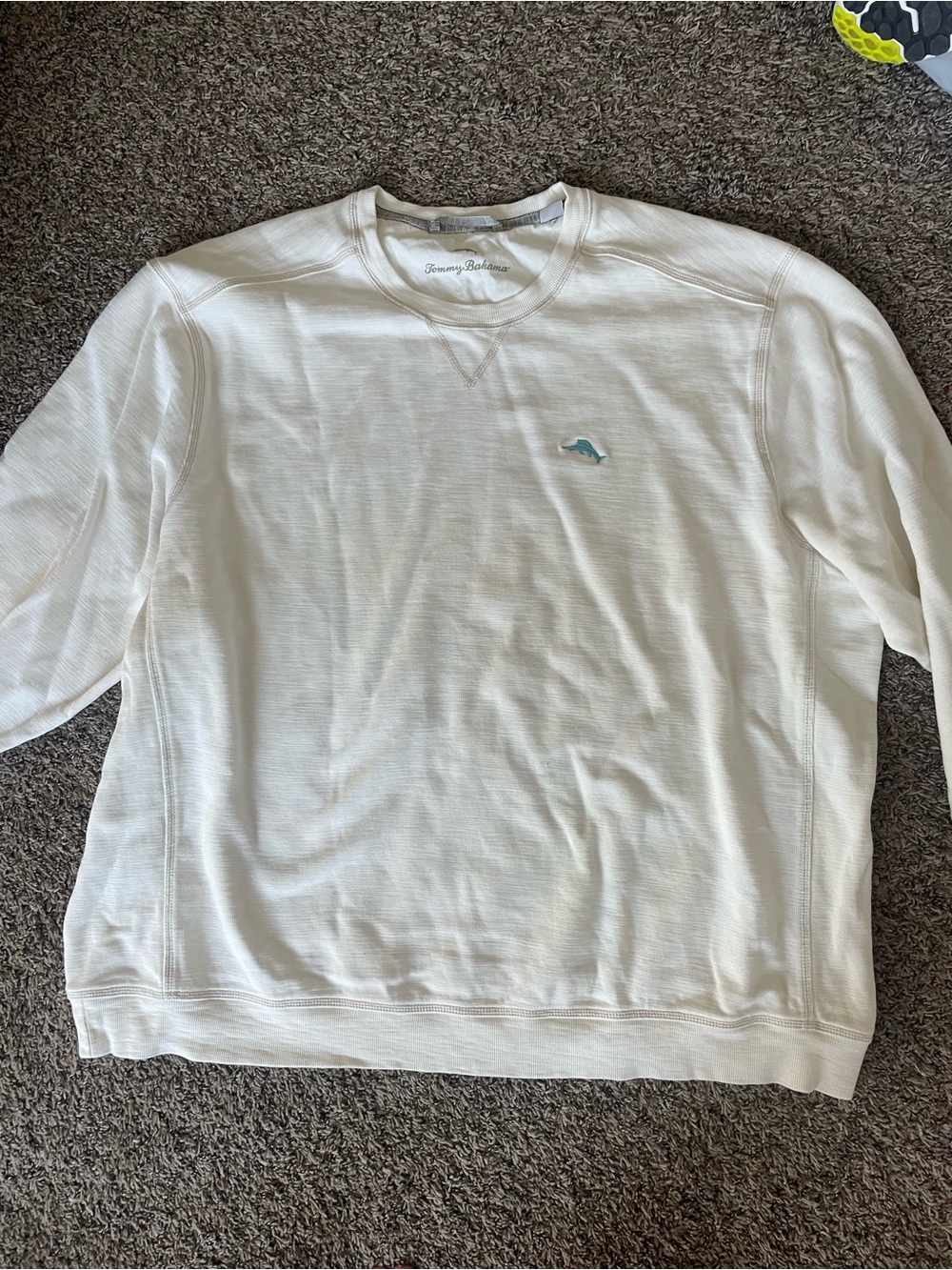 Tommy Bahama Cream Crewneck Sweatshirt with Teal Fish Logo